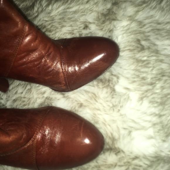 Frye “Ava” Tall Patch Work Boots Cognac (GoodYear)